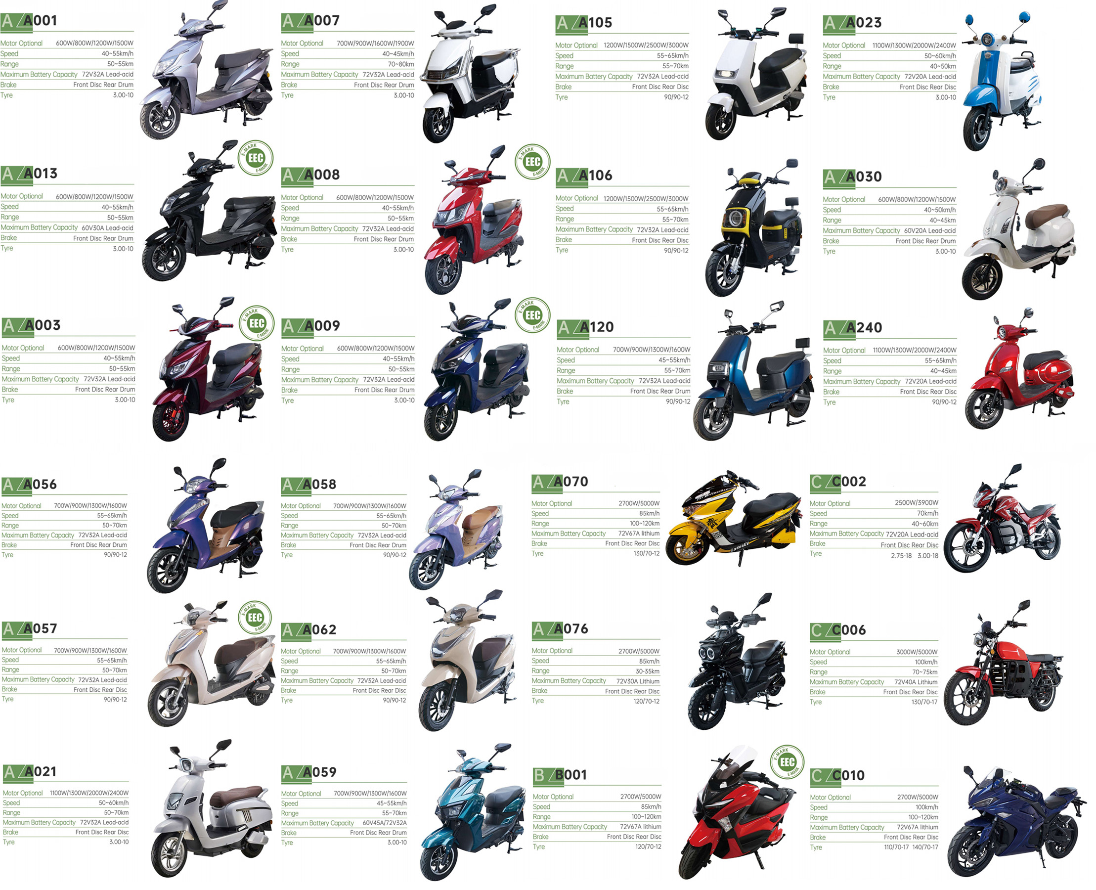 A013 10inch 600/800W 50km/H Speed Chinese Electric Moped
